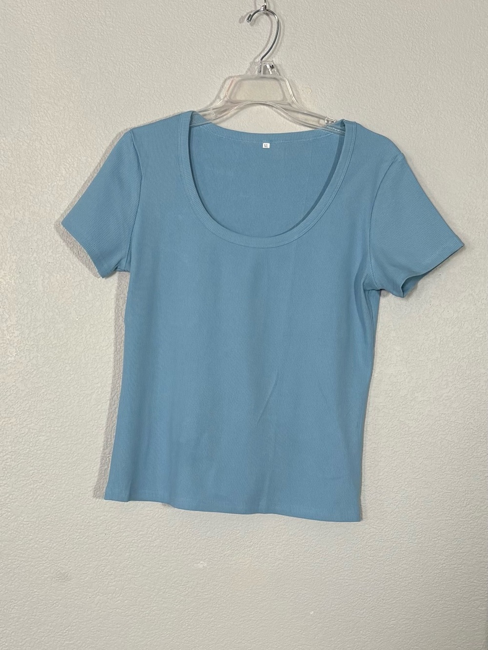 Women’s  Light Blue Ribbed Scoop Neck Shirt